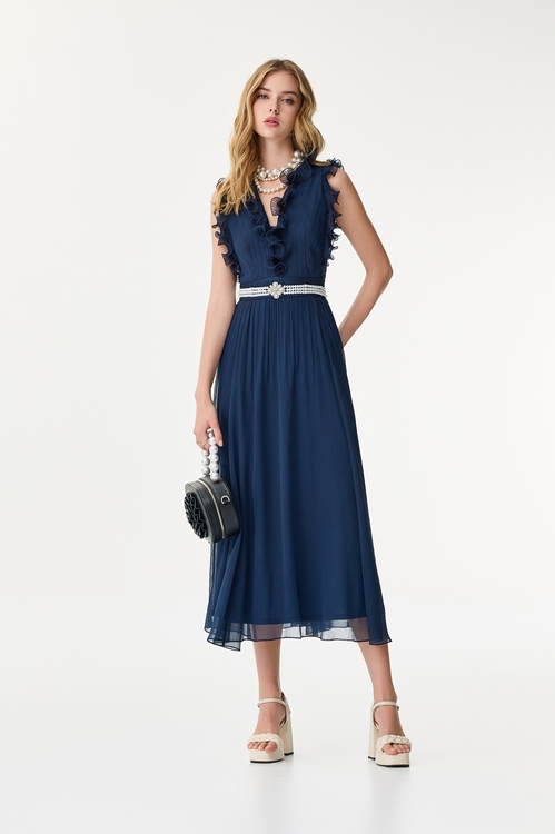 海洋洞穴色細紋雪紡禮服洋裝,雪紡洋裝