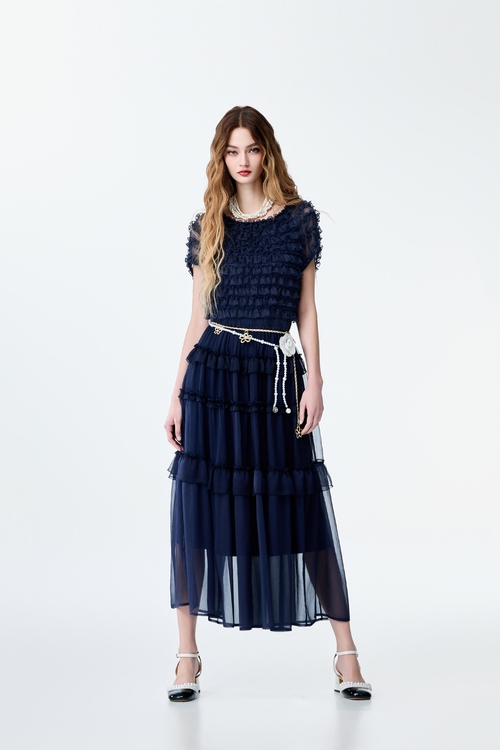 海洋洞穴色荷葉造型禮服,雪紡洋裝