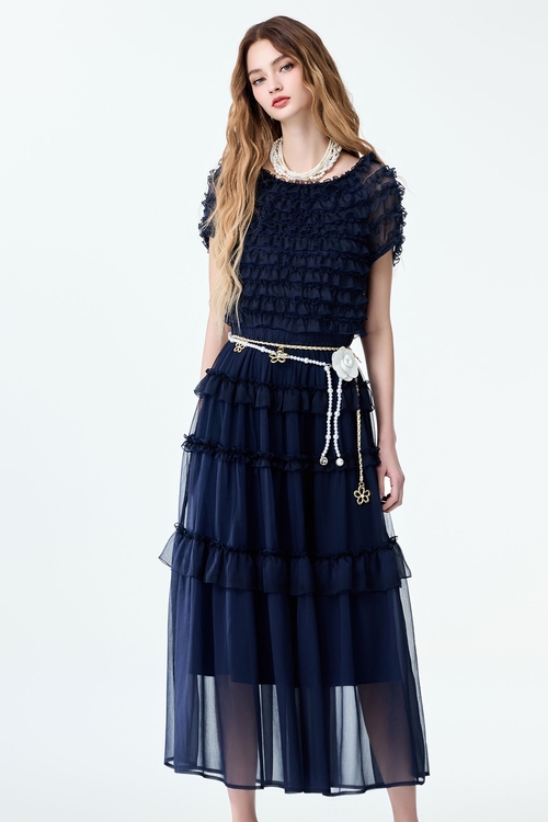 海洋洞穴色荷葉造型禮服,雪紡洋裝