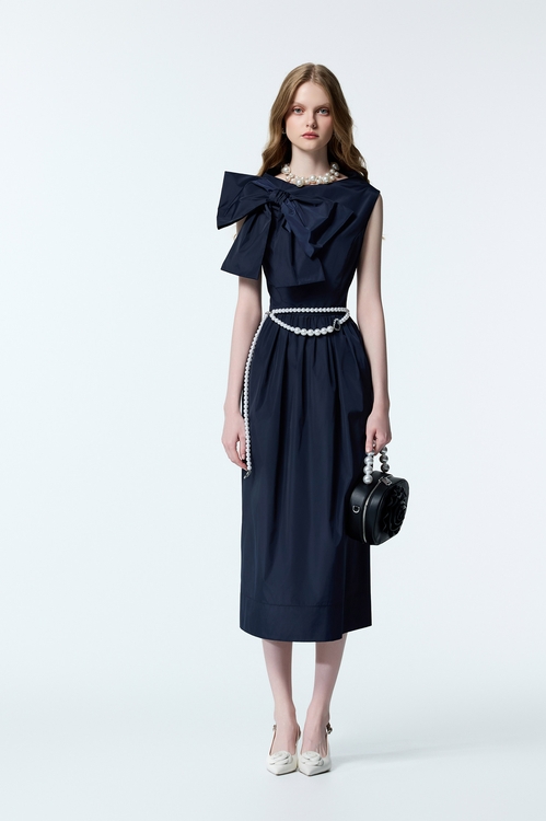 光澤感蝴蝶結禮服式洋裝,禮服