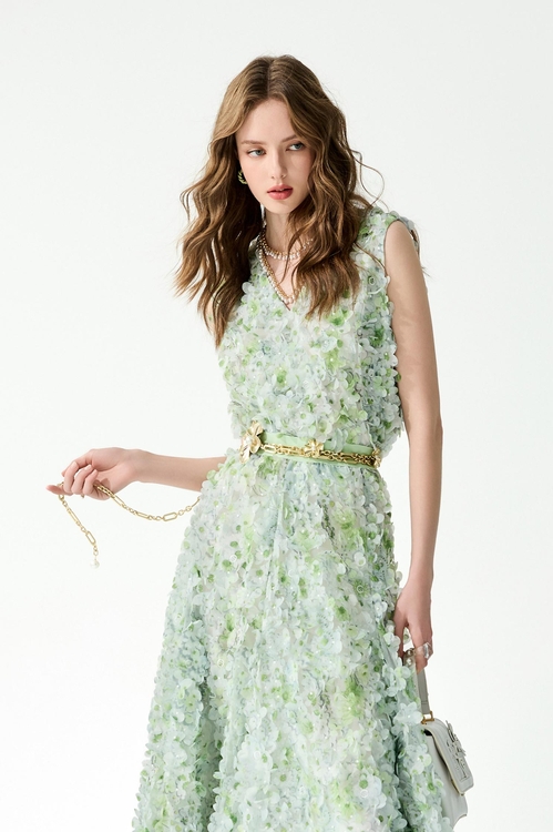 果凍薄荷色刺繡花瓣上衣,一般背心馬甲