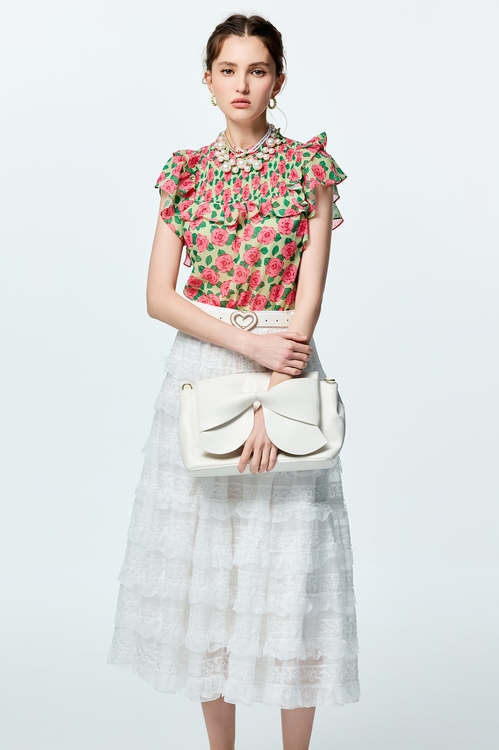 薔薇雪紡印花上衣,雪紡上衣