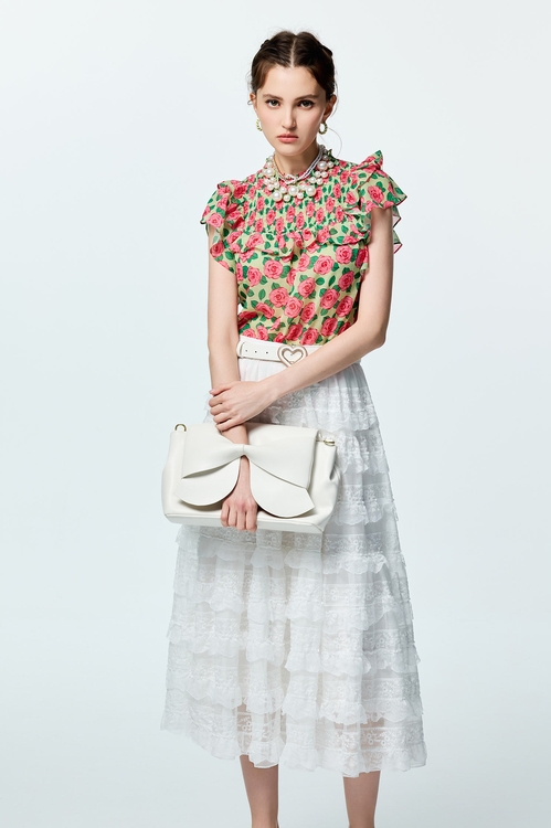 薔薇雪紡印花上衣,雪紡上衣