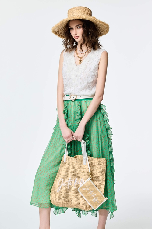 綴玫瑰花朵壓紋上衣,無袖上衣