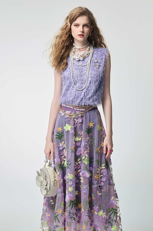 光澤感丁香紫睫毛上衣,無袖背心