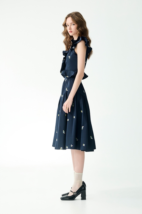 經典海軍藍彩色刺繡上衣,一般背心馬甲