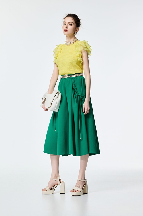 馬鞭草檸檬色雪紡荷葉袖上衣,無袖上衣