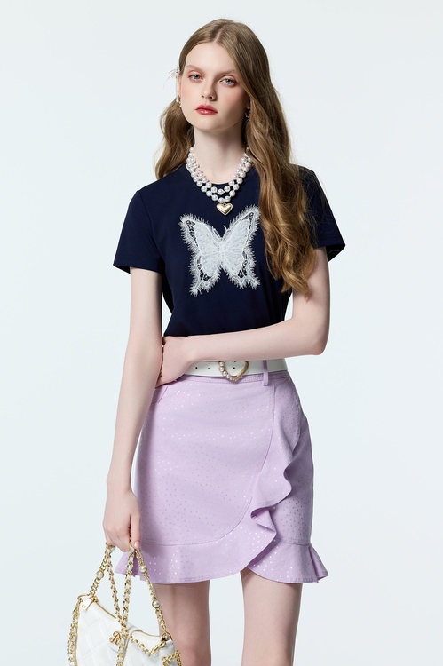 蝴蝶蕾絲造型Ｔ恤上衣,T-Shirt