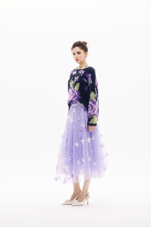 溫室綺麗花卉針織上衣,針織上衣