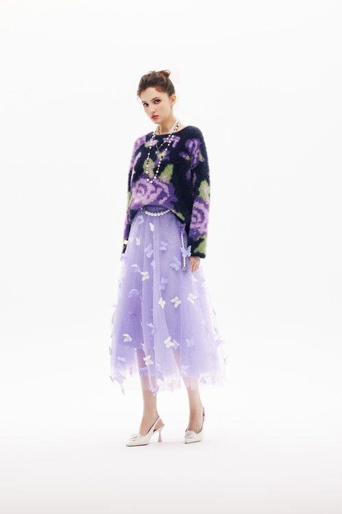 溫室綺麗花卉針織上衣,針織上衣