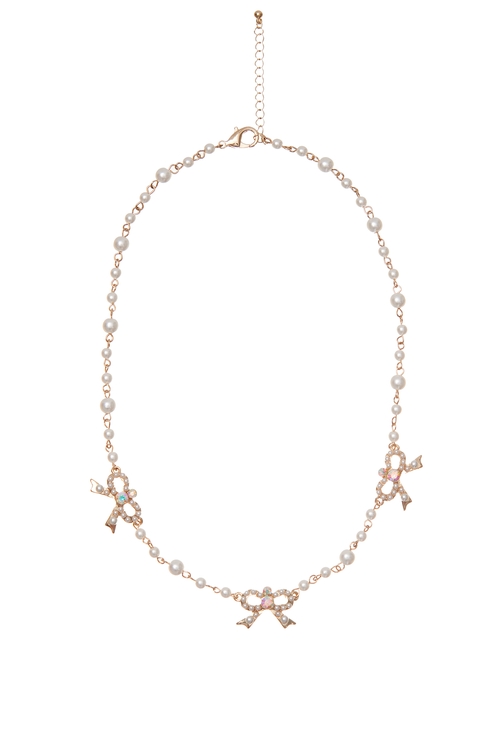 甜美寶石珍珠蝴蝶結項鍊,項鍊