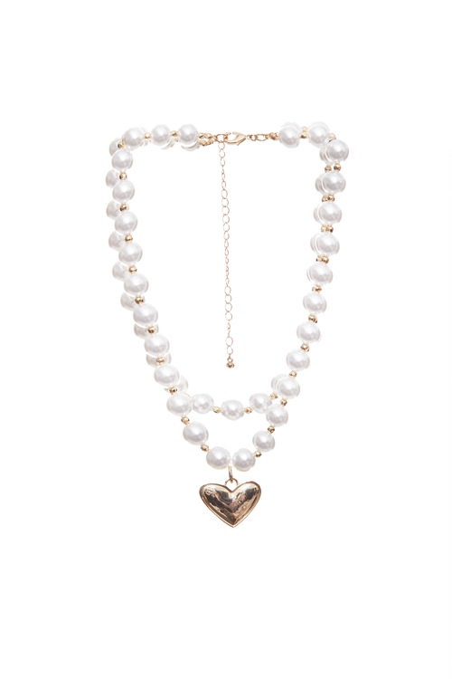 浪漫雙層珍珠心型吊墜項鍊,項鍊
