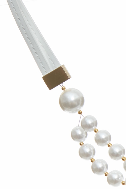 皮綁式經典珍珠腰鍊,皮革