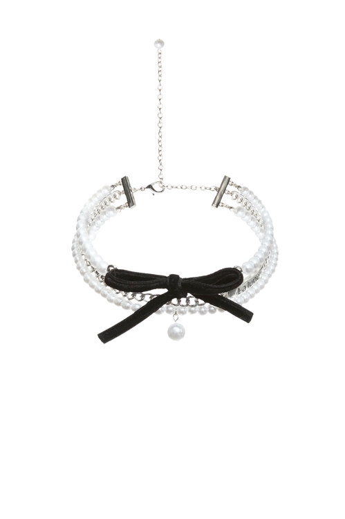 甜美絲絨蝴蝶結珍珠頸鍊,項鍊