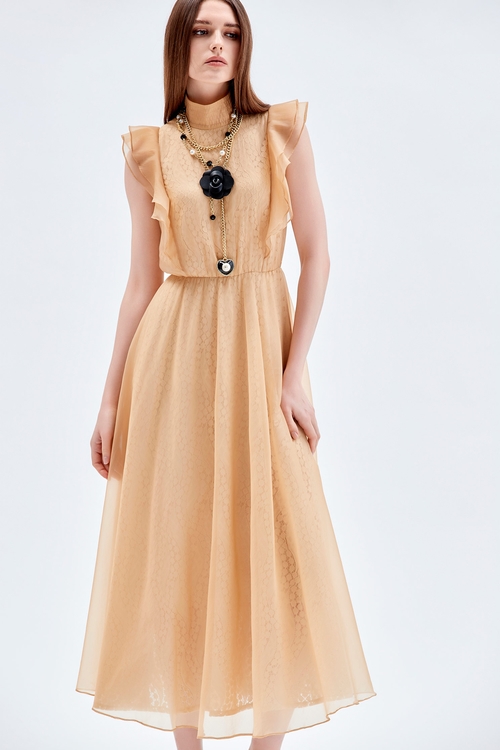 奶油布丁色禮服長洋裝,長洋裝