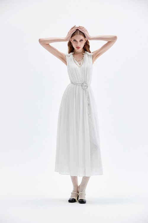 雅典風摺皺長版禮服,V領洋裝