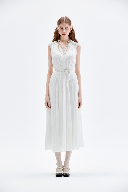 雅典風摺皺長版禮服,V領洋裝