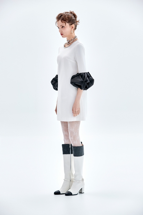 綴鑽鍊俏麗禮服洋裝,長袖洋裝