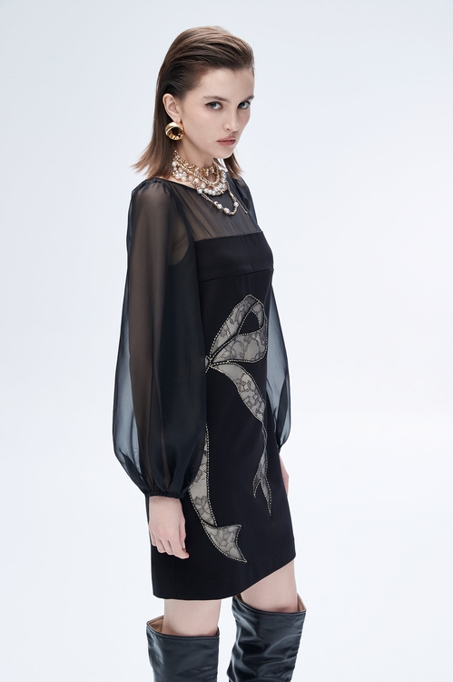 蝴蝶結造型禮服洋裝,蕾絲裙