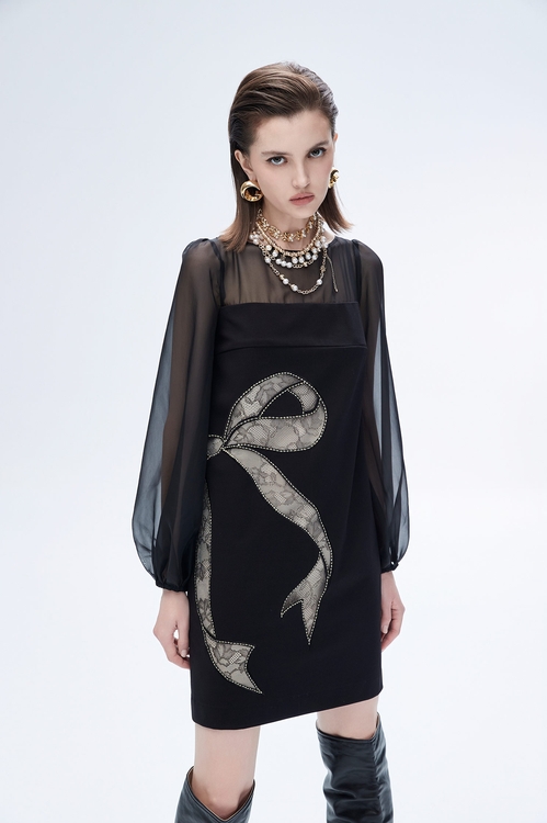 蝴蝶結造型禮服洋裝,蕾絲裙