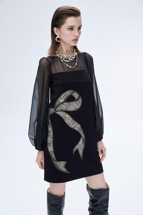 蝴蝶結造型禮服洋裝,蕾絲裙