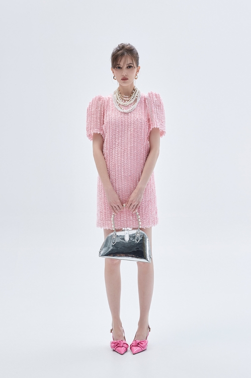 新娘粉綁結禮服洋裝,禮服