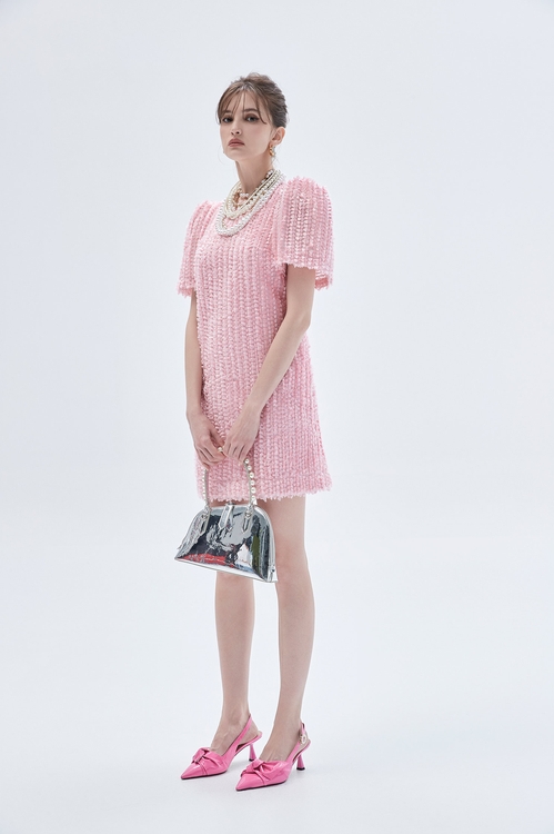 新娘粉綁結禮服洋裝,禮服