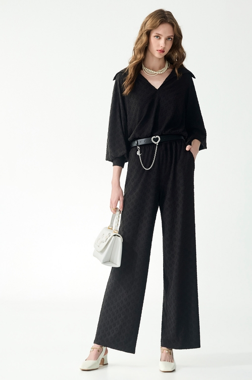 極簡立體花朵褆花寬褲,黑色褲子