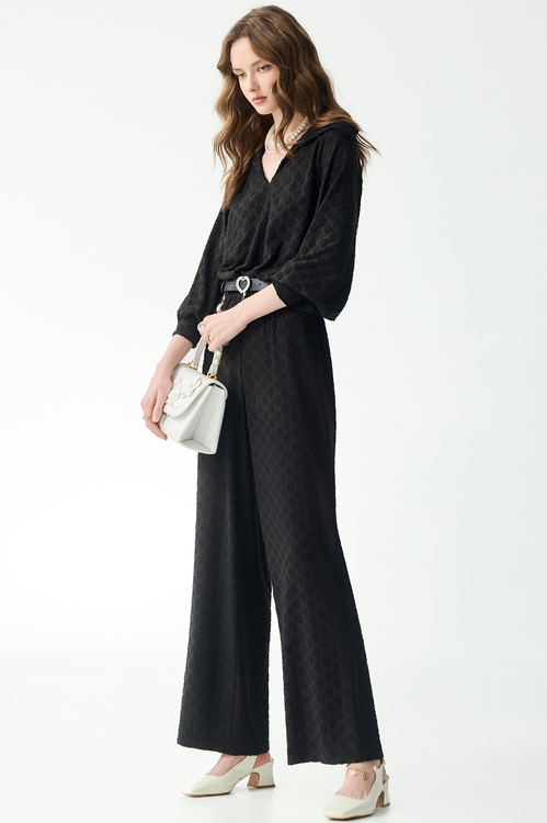 極簡立體花朵褆花寬褲,黑色褲子