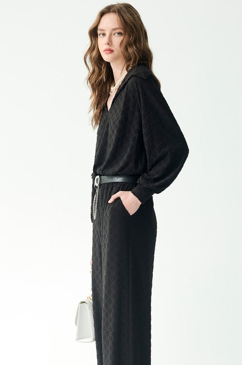 極簡立體花朵褆花寬褲,黑色褲子