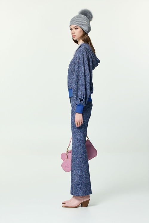 鑲口袋唇配色喇叭長褲,褲子,褲子