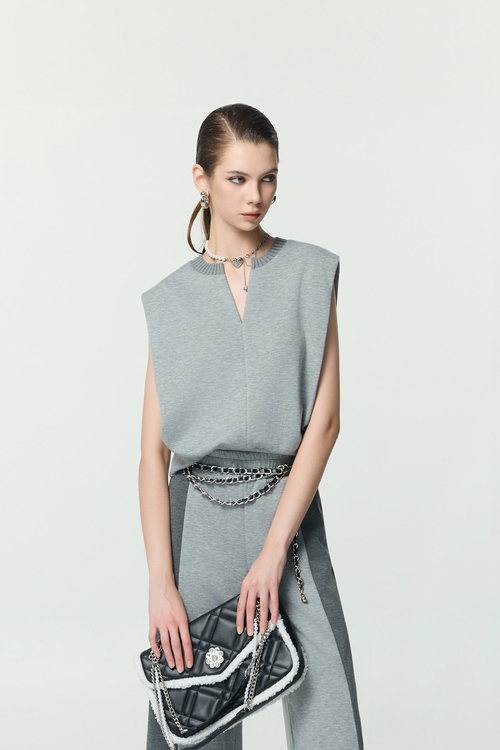 復古藍休閒風上衣,無袖背心