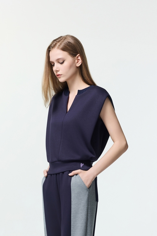 復古藍休閒風上衣,無袖背心