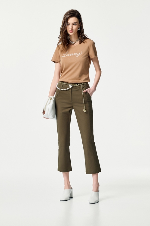 單字繩索刺繡T恤上衣,T-Shirt