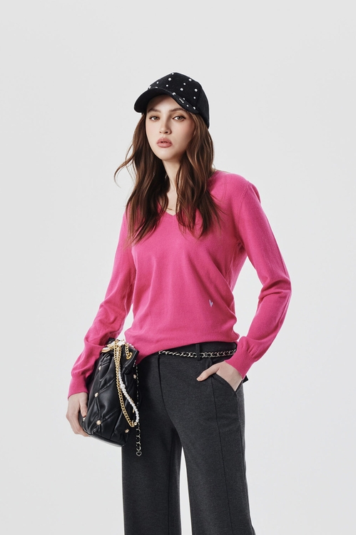 簡約法式基礎針織上衣,V領上衣