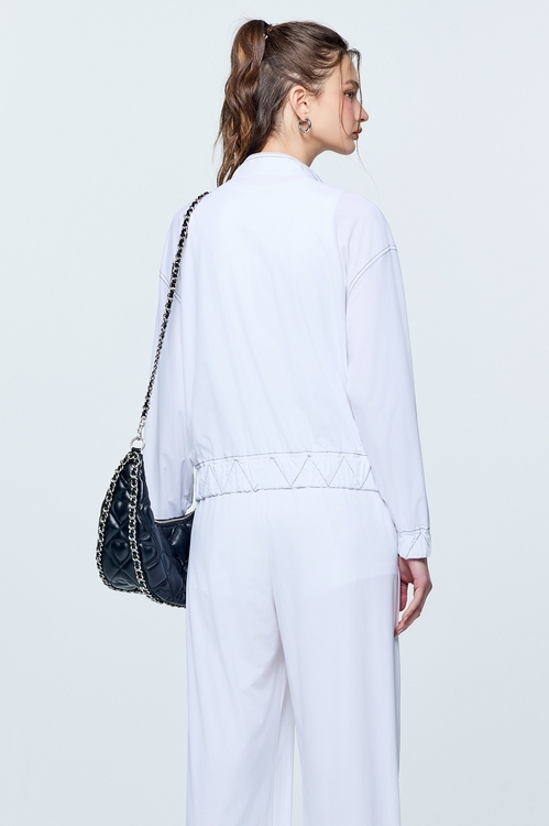 彩虹衣膠原蛋白微立領外套,白色外套