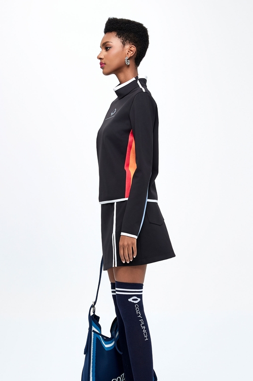 開衩鑲色邊高爾夫短裙,INFINITE 黑白系列