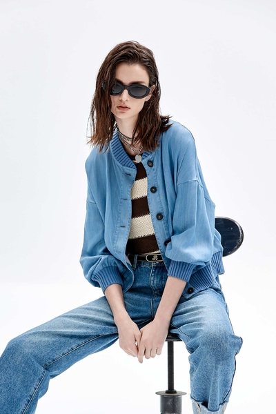 絲光牛仔短外套