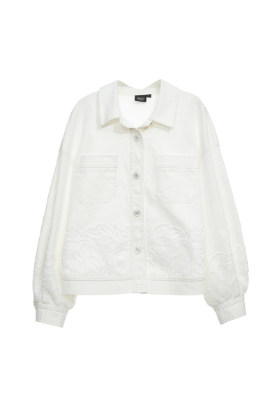 白色類牛仔貼蕾絲外套
