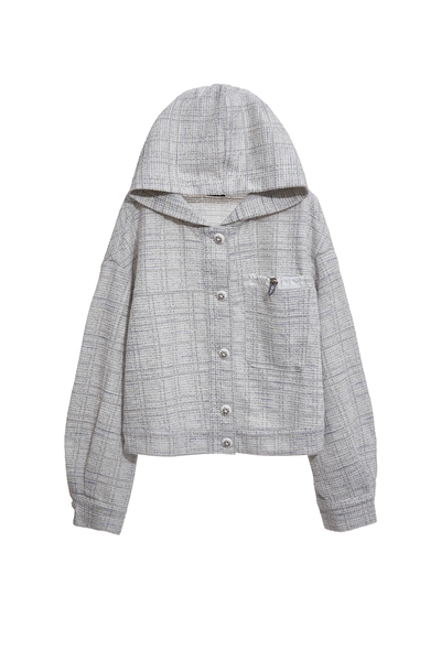 丁香灰花紗連帽外套