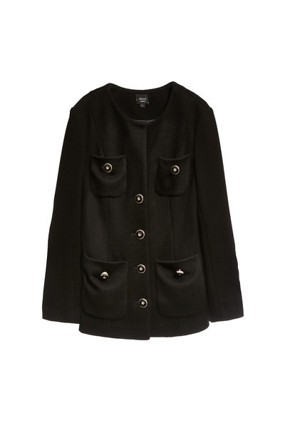 極致黑金屬釦飾圓領外套