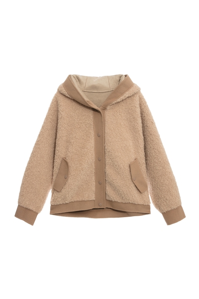 茶漬色顆粒絨連帽外套