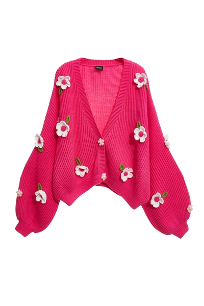 綴手鉤花卉鈕釦針織外套