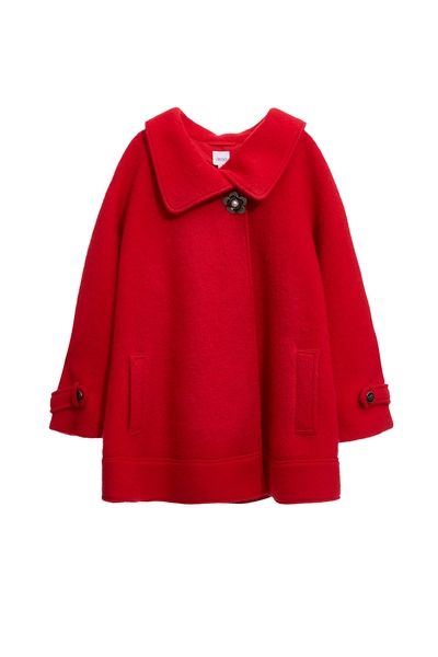 火焰色斗篷式羊毛大衣