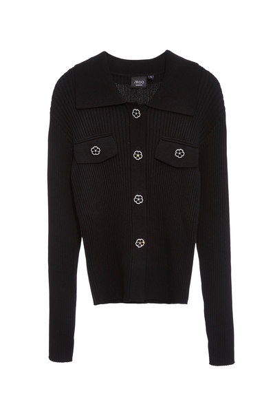 坑條修身花朵釦飾針織外罩