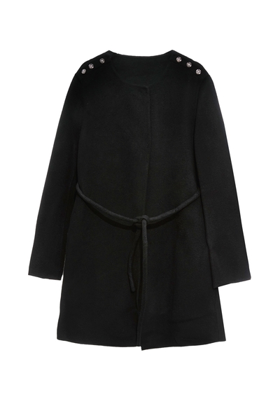 極致黑羊毛中長大衣