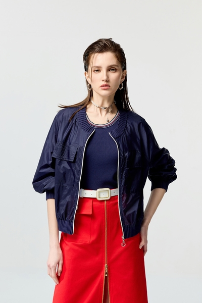 海軍藍圓領機能薄外套