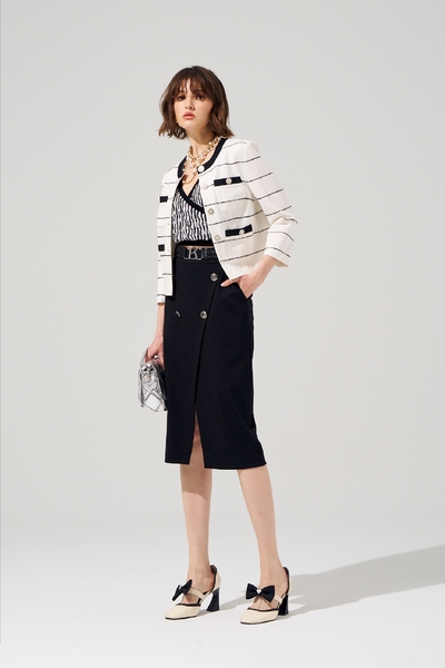 絲光羅馬交叉式中長窄裙