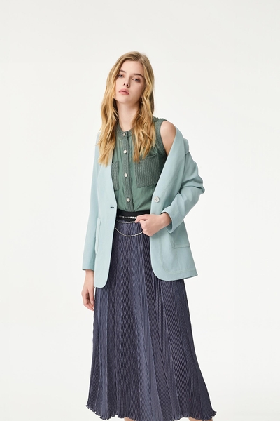 港霧灰魚鱗褶壓褶長裙