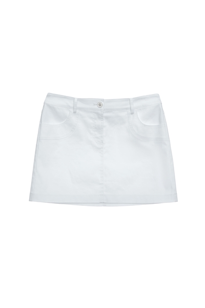 白色類牛仔貼蕾絲短裙